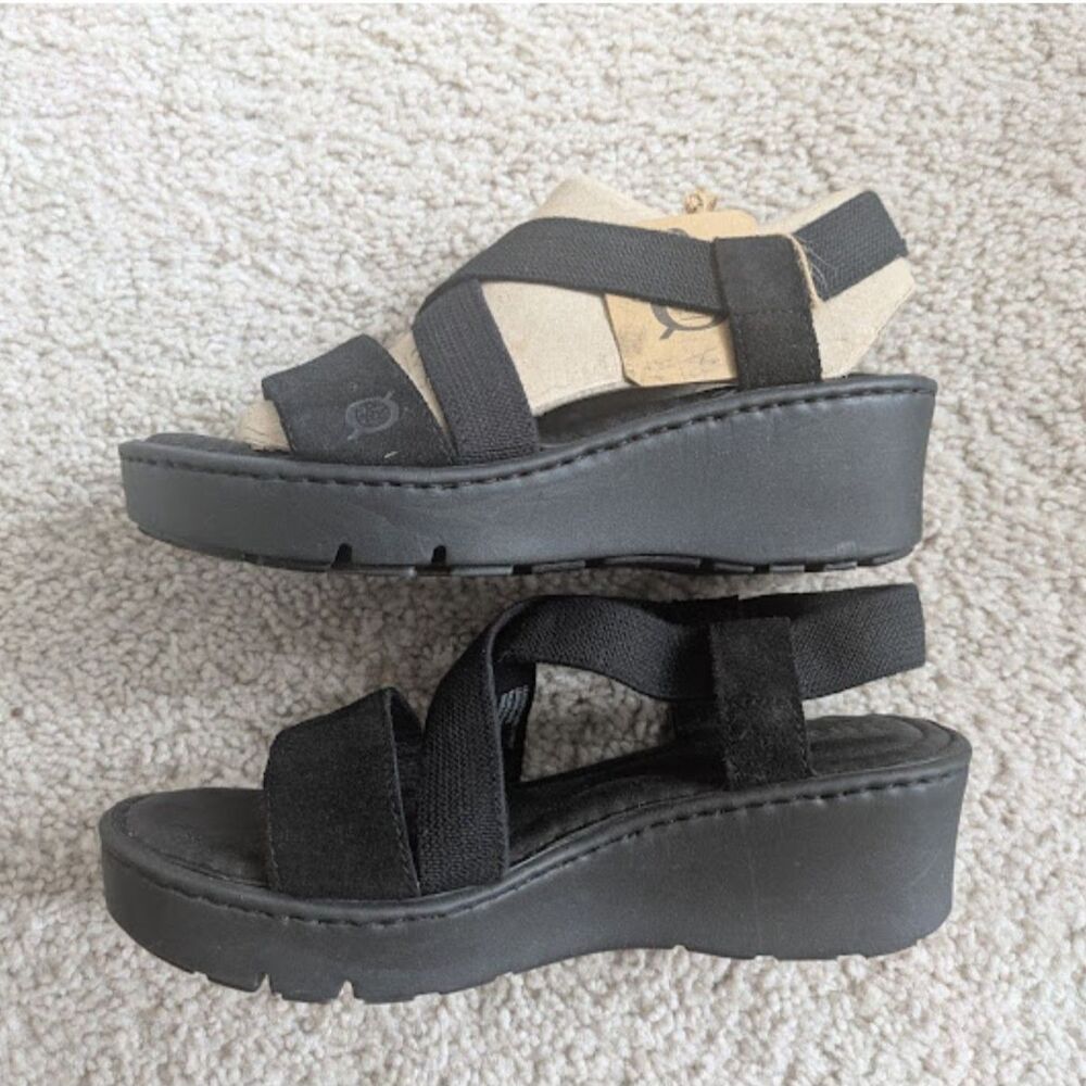 NIB Born Black Lightweight Platform Wedge Heel Strappy Sandals Sz 6 - Picture 10 of 11